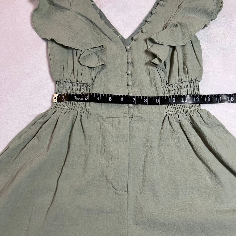 NEW Lulus Making My Heart Flutter Sage Green Ruffled Button-Front Romper Size XS - Picture 11 of 14